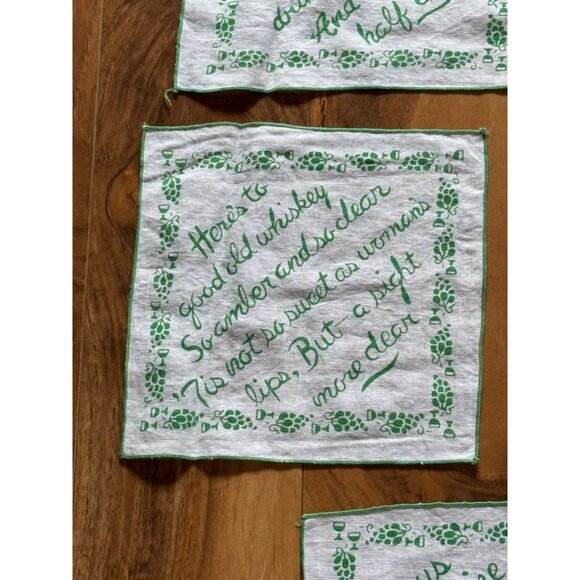 Vintage Irish Linen Cocktail Napkins With Green Wine & Whiskey Quotes Set Of 7 - Picture 3 of 11